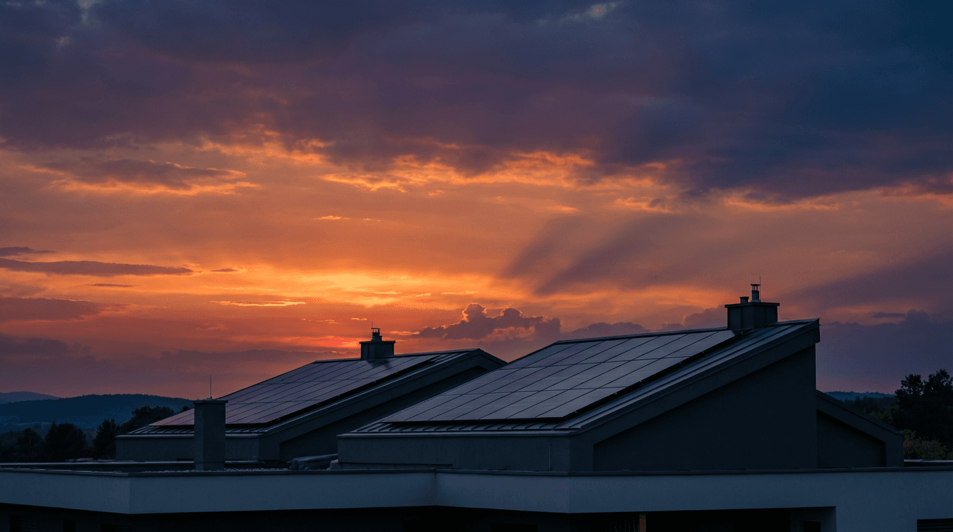Modern building facade with sleek integrated solar panels
